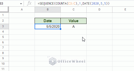 autofill dates sequentially with every new entry in google sheet animated